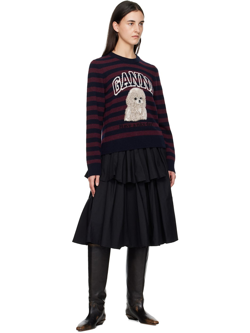 GANNI Burgundy Graphic Wool Mix Poodle Stripe Sweater outlook