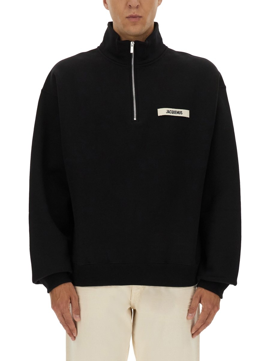 COTTON SWEATSHIRTCOLLAR TURTLENECK AND ZIPPER WITH GROSGRAIN LOGO - 1