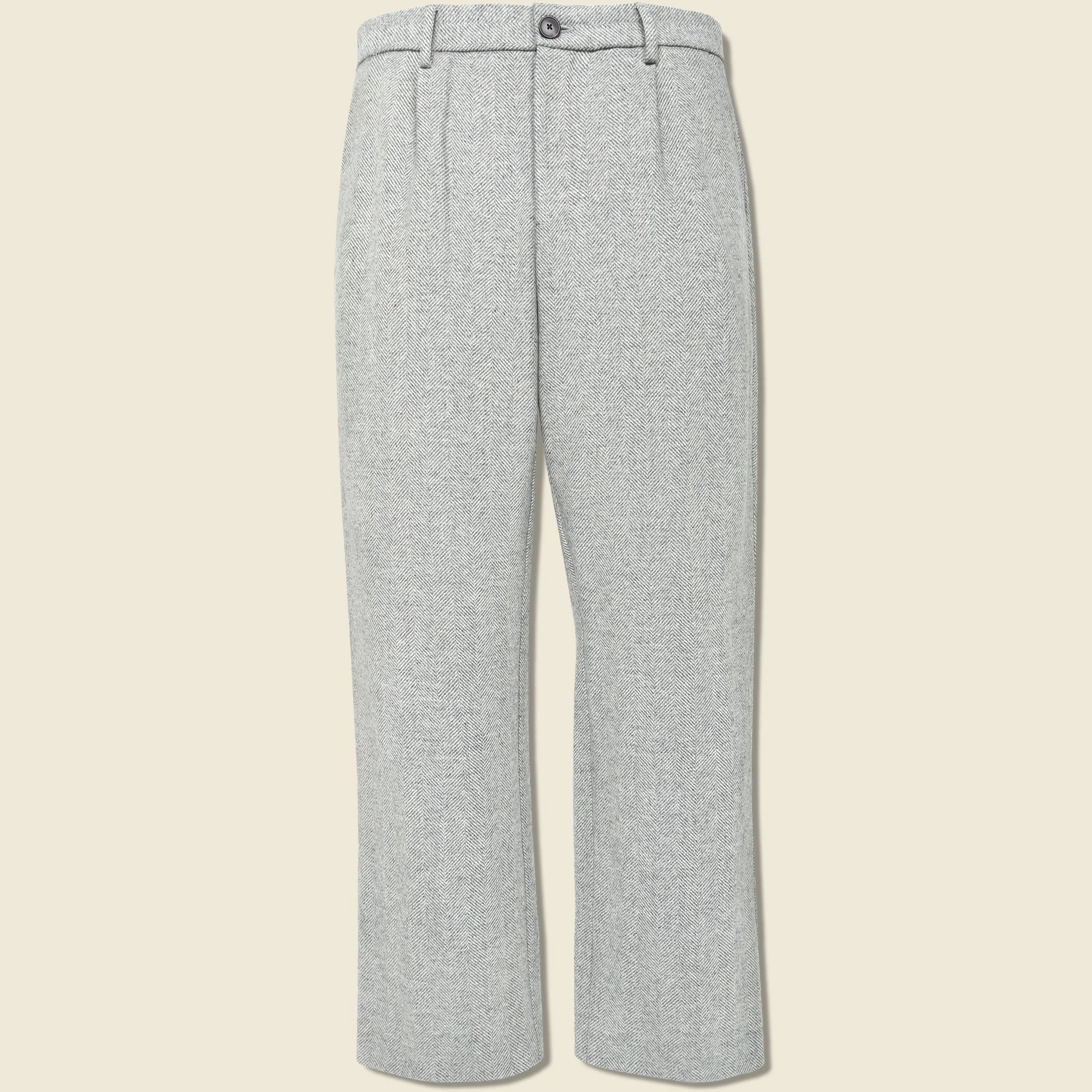 Herringbone Pleated Trouser - Grey - 1
