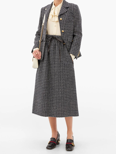 GUCCI G-jacquard leather-trim tweed midi skirt outlook