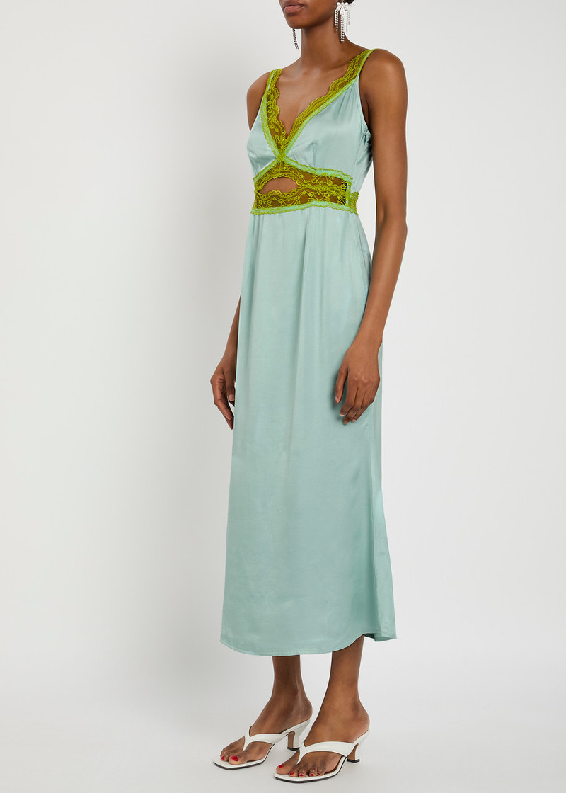 Never Fully Dressed Never Fully Dressed Mimi Lace-trim Satin Midi Dress outlook