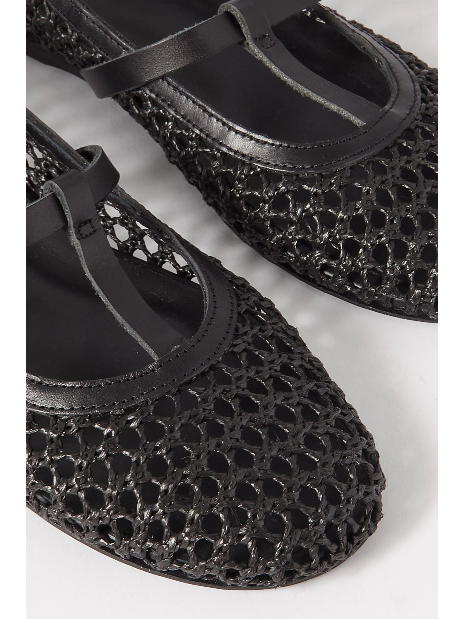 Aerati leather-trimmed woven raffia ballet flats Black - 4