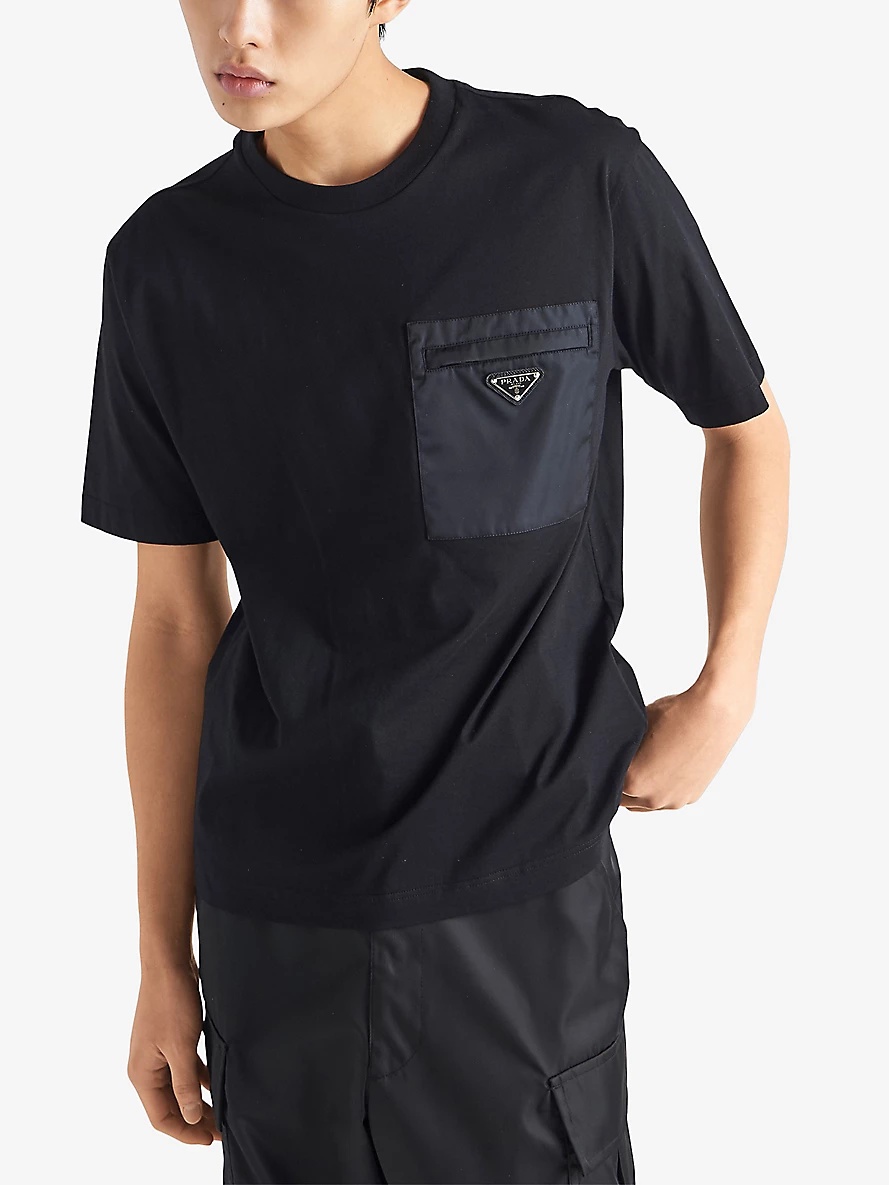 Re-Nylon brand-plaque cotton and recycled-nylon T-shirt - 3