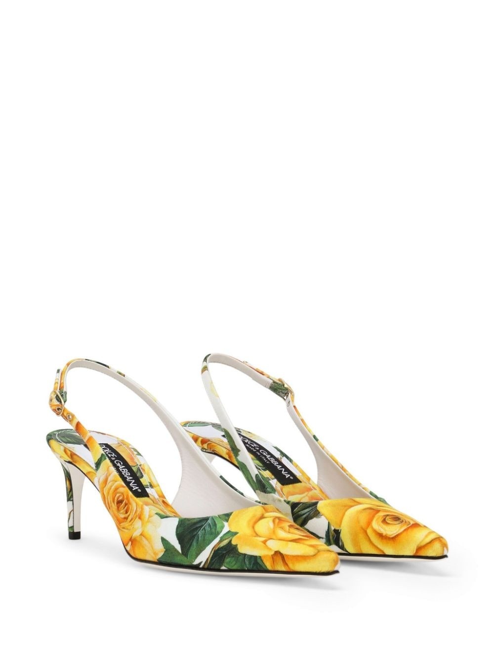 floral-print leather slingback pumps - 2