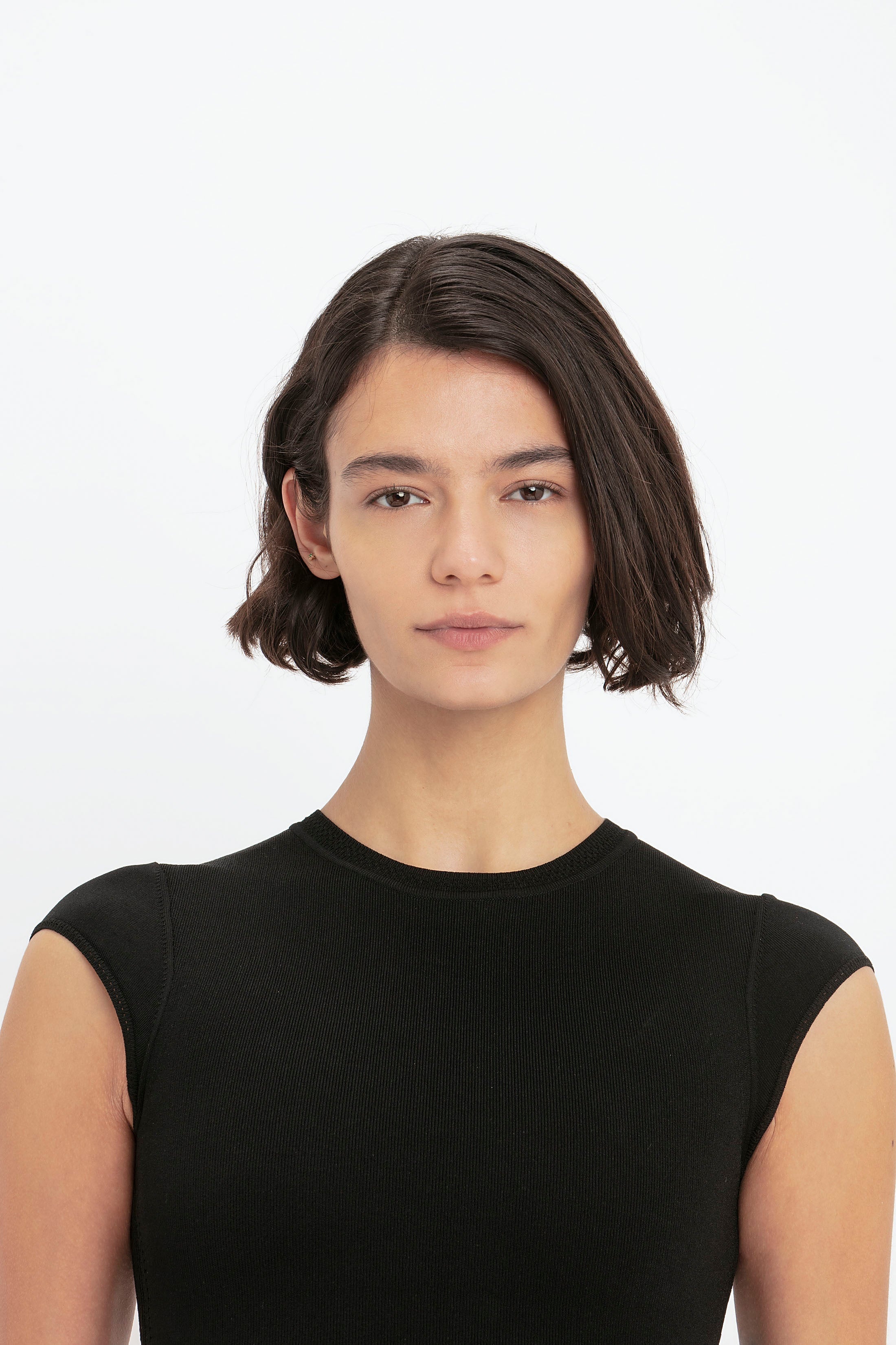 Victoria Beckham VB Body Compact Cap Sleeve Mini Dress In Black