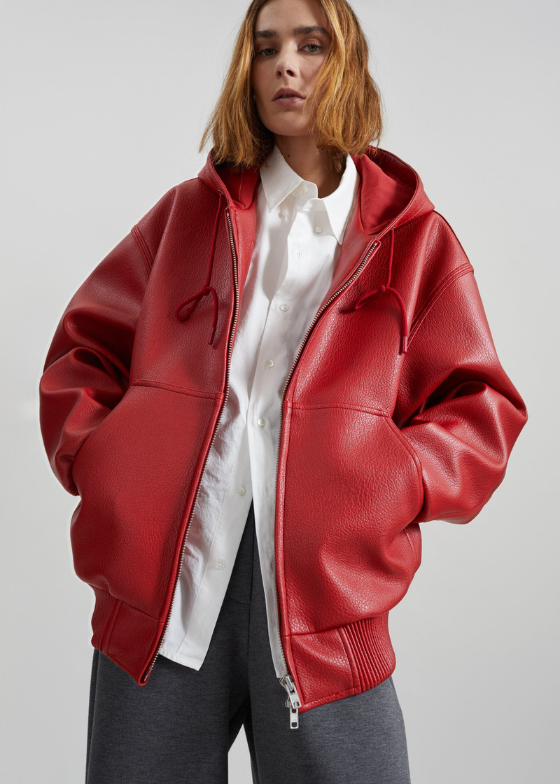 Kodai Faux Leather Bomber Jacket - Red 6
