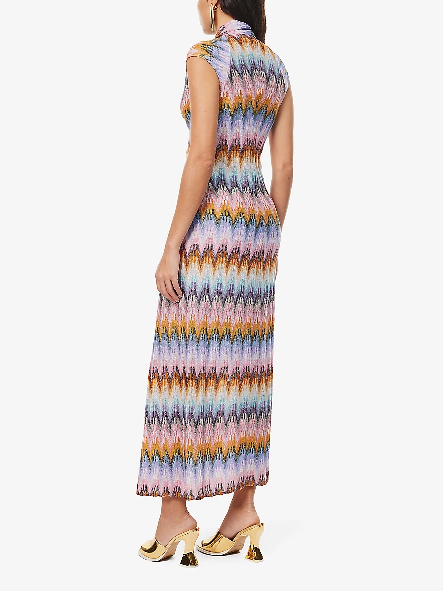 Chevron-pattern metallic knitted maxi dress - 4