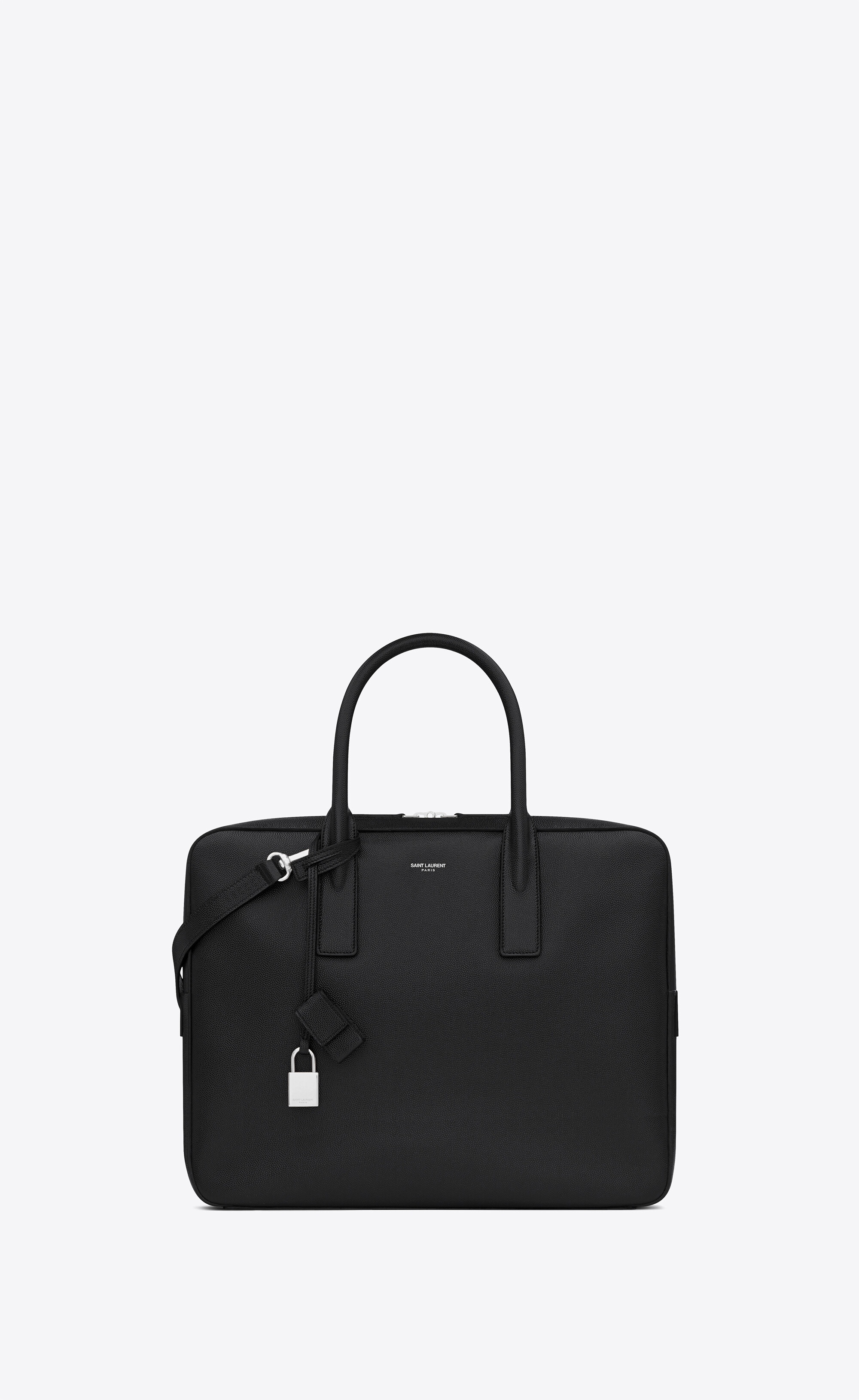 museum small flat briefcase in black textured leather - 1