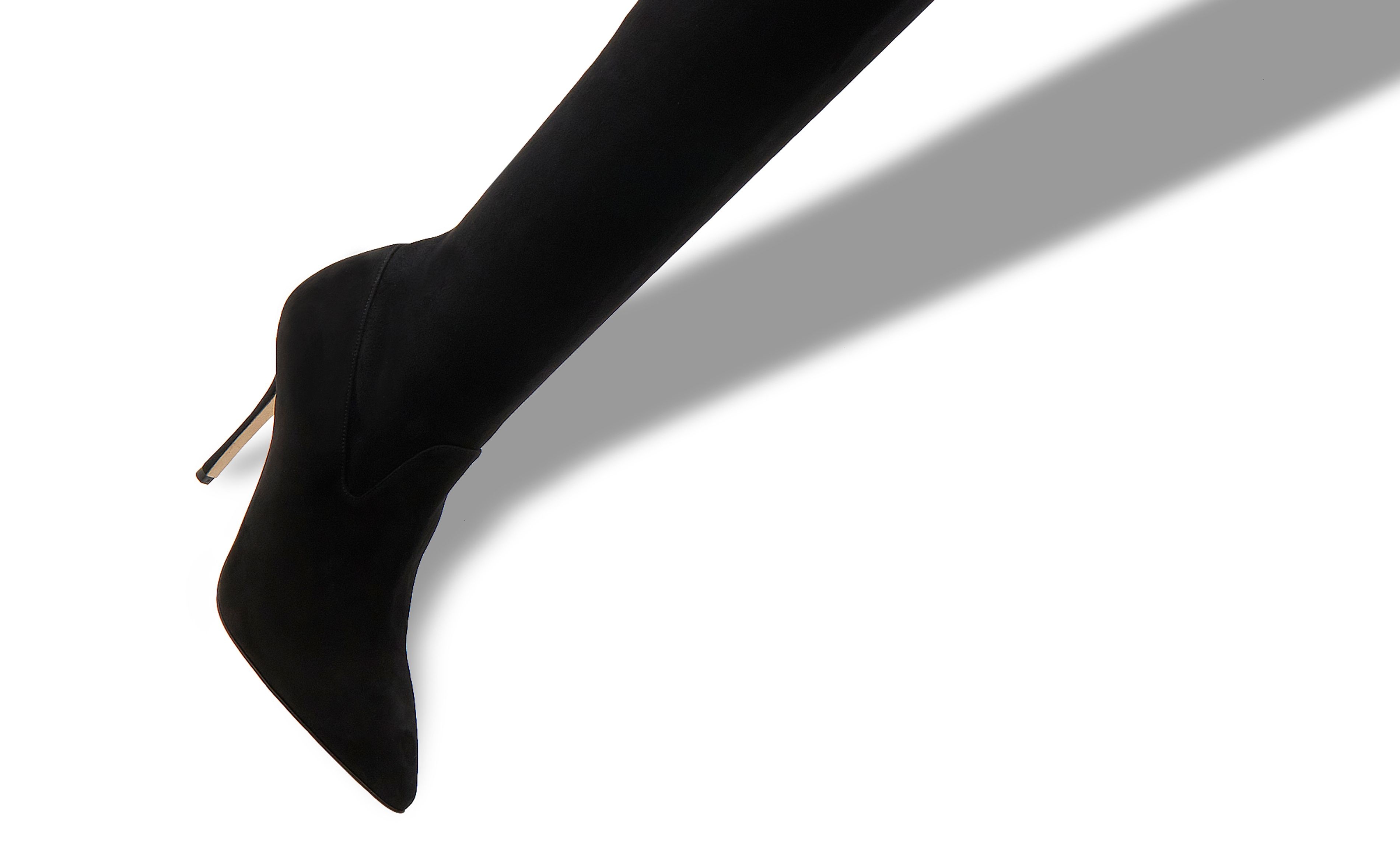 Black Suede Fitted Thigh High Boots - 4