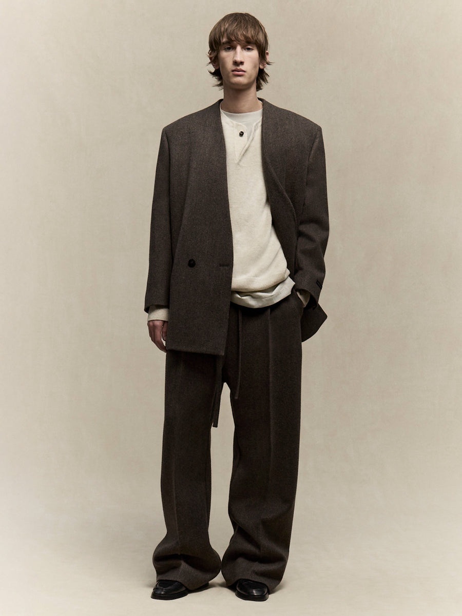 Heavy Wool Drawstring Wide Leg Pant - 5