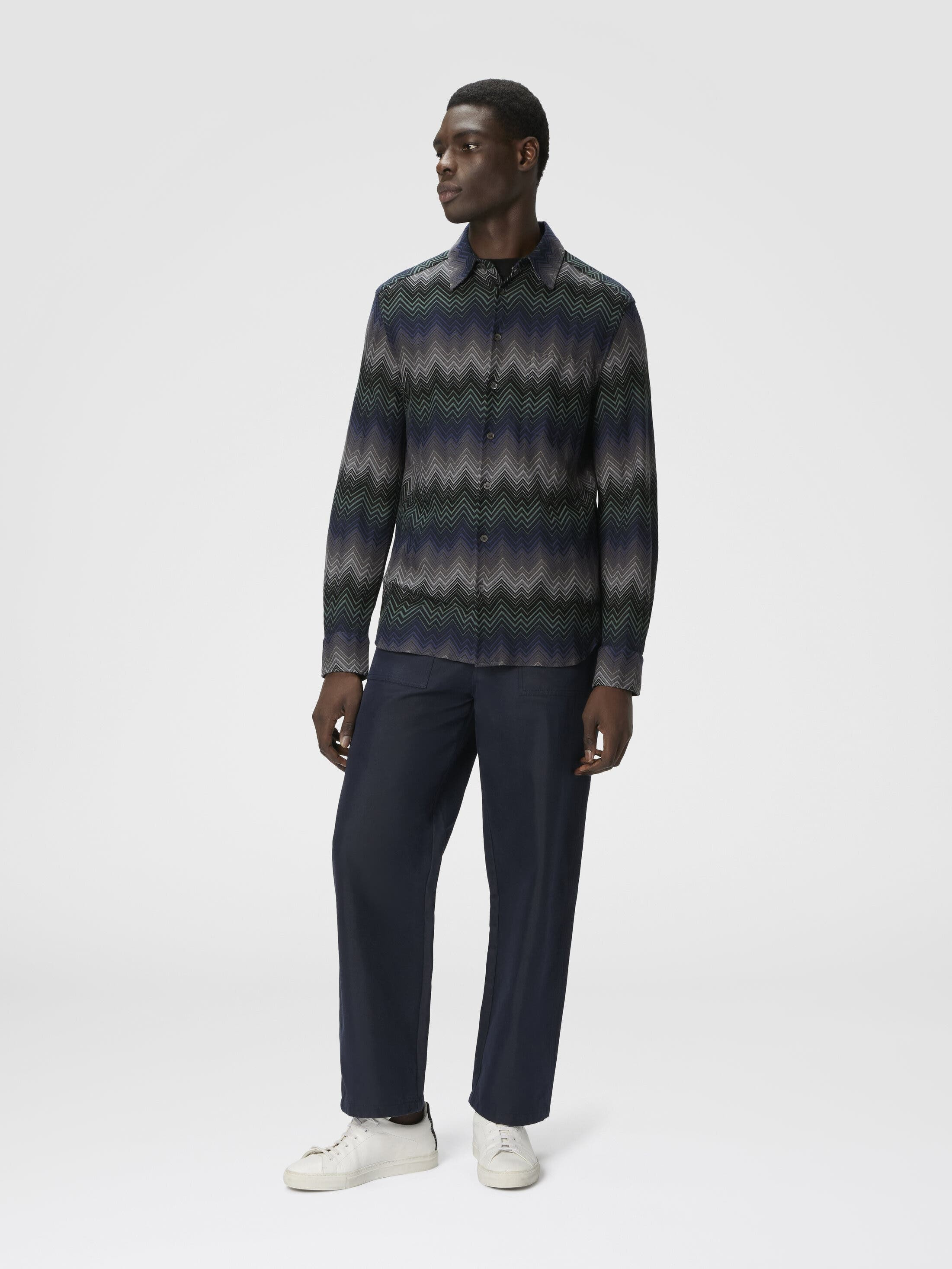 Missoni Long Sleeve Shirt With Irregular Zigzag in Blue & Green at Nordstrom - 2