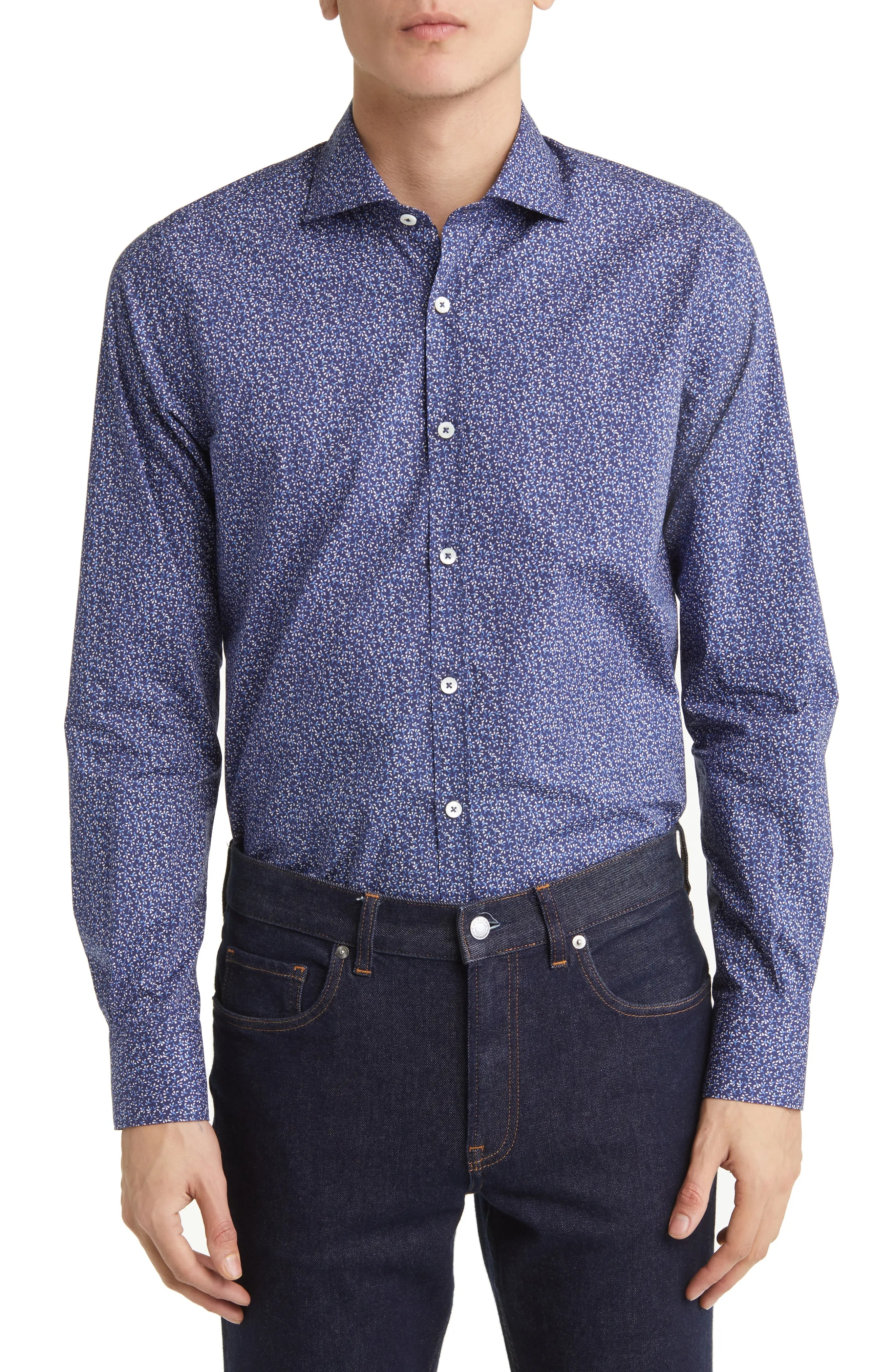 Micro Floral Button-Up Sport Shirt - 2