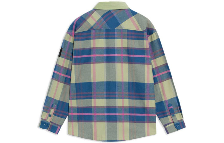 Li-Ning BADFIVE Sports Basketball Series Plaid Loose Fleece Lined Shirt 'Green Blue' ASHS005-3 - 2