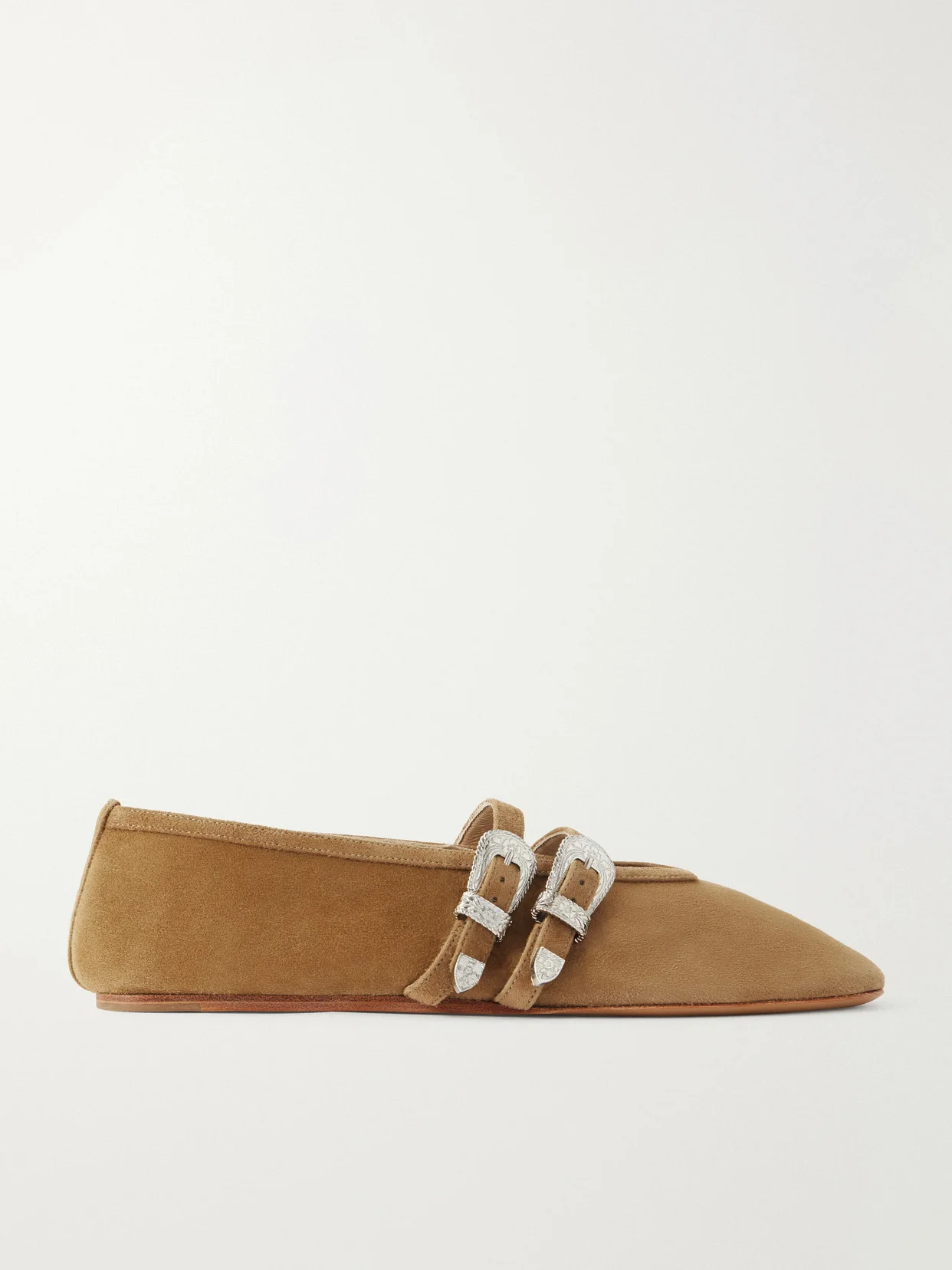 Claudia Buckle-detail Suede Ballet Flats - 1