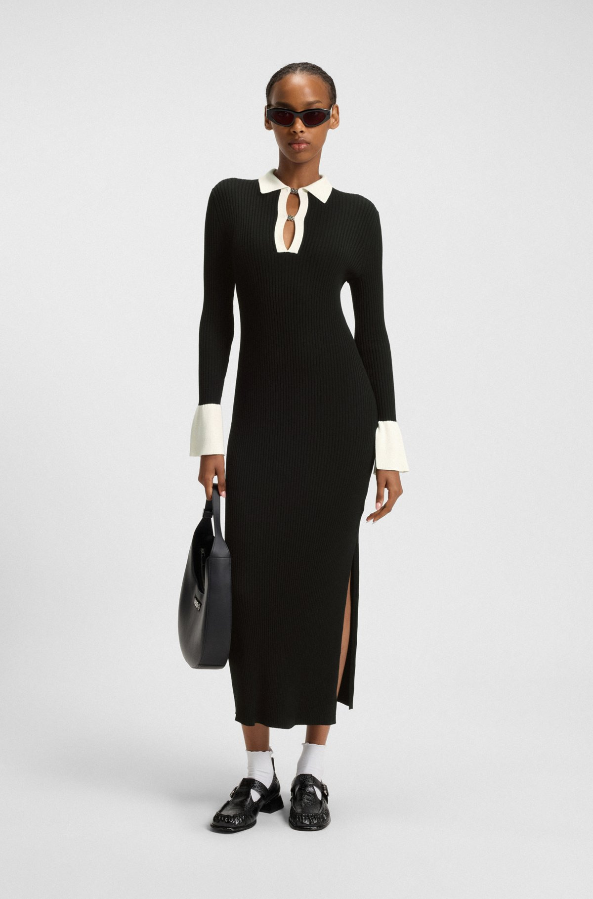 KNITTED TUBE DRESS WITH STACKED-LOGO KEYHOLE PLACKET - 2