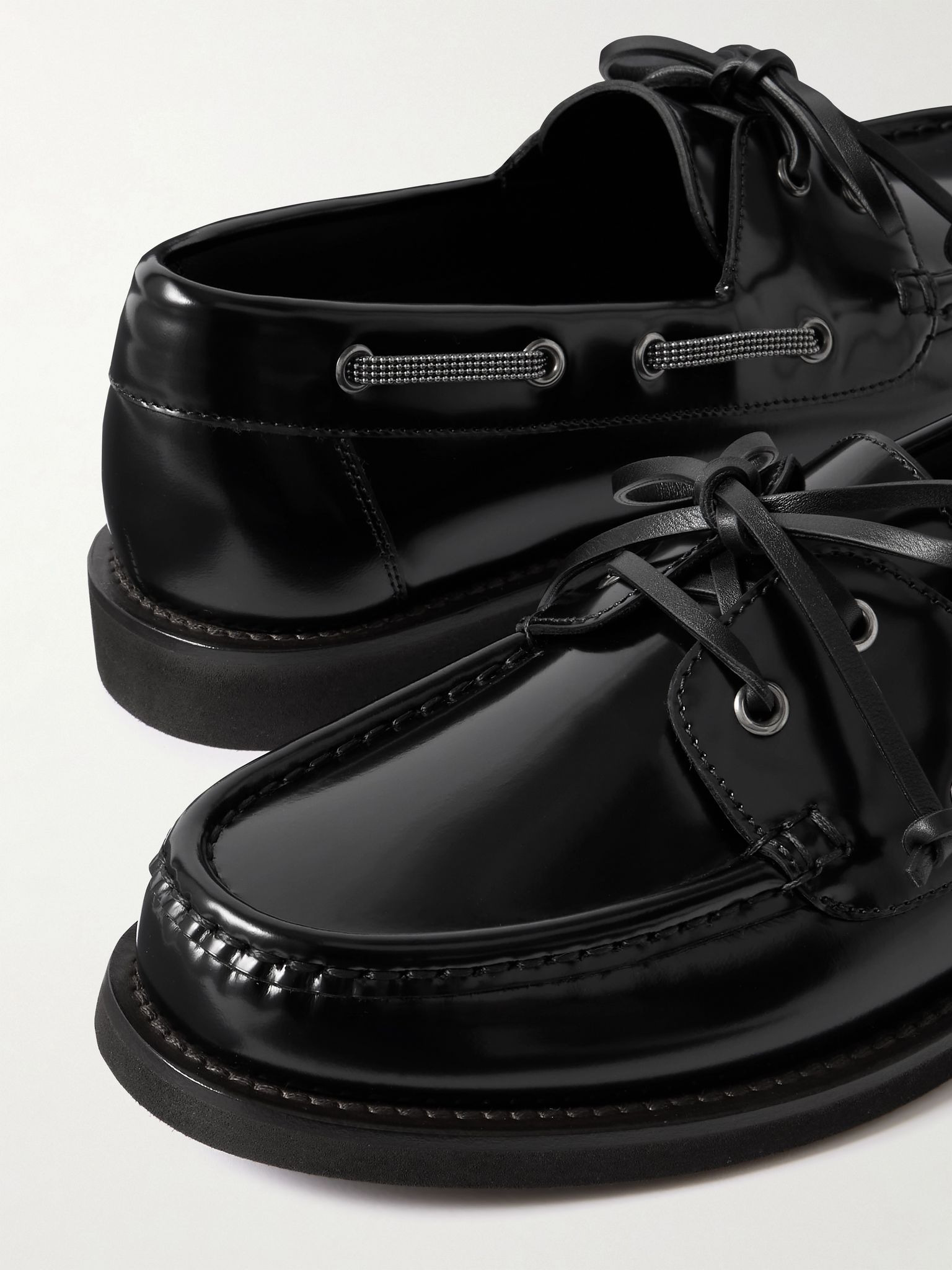Embellished polished-leather boat shoes Black - 4