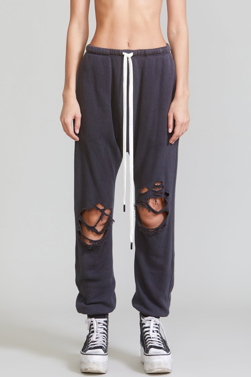 R13 SHREDDED DROP CROTCH SWEATPANTS - WASHED BLACK outlook