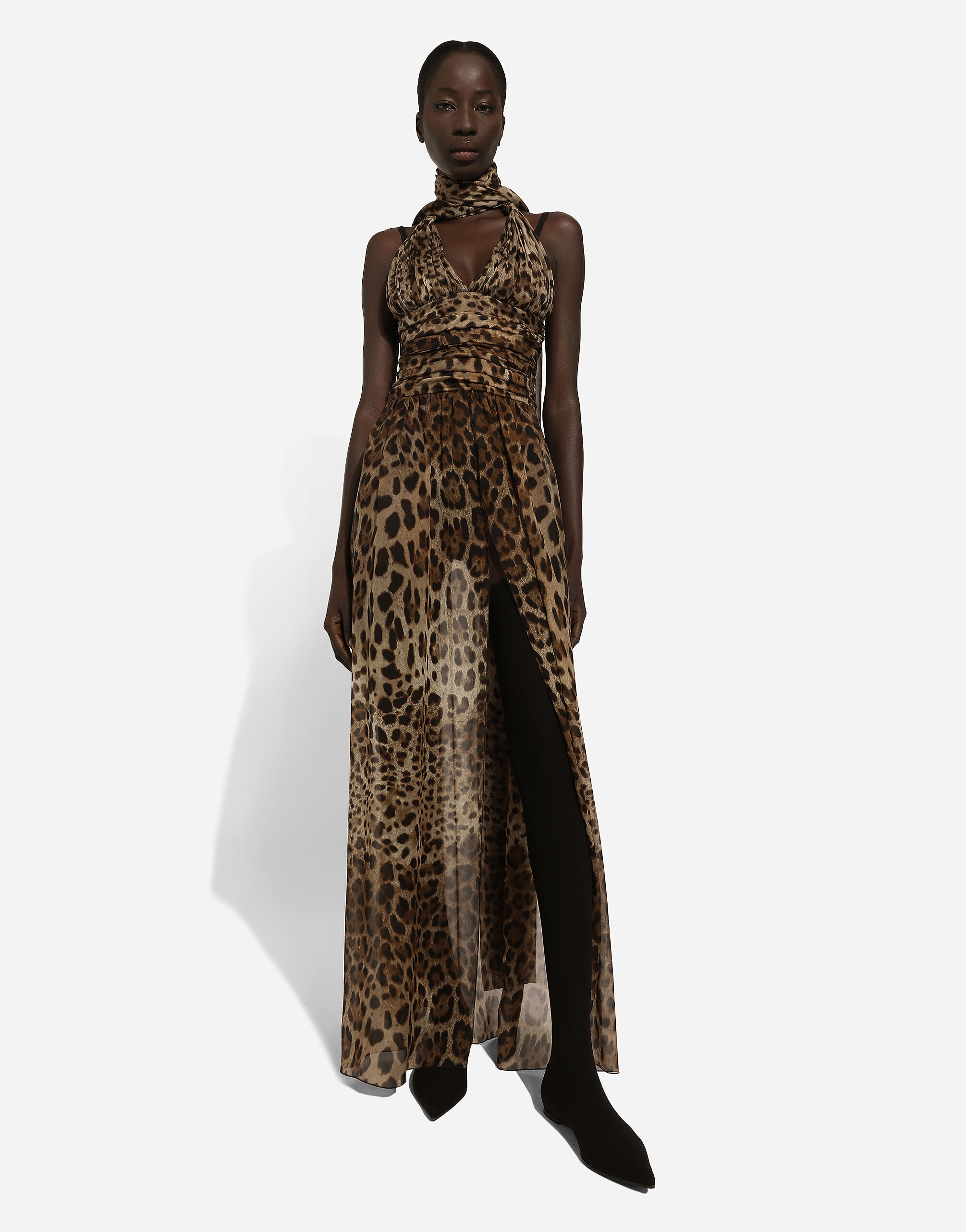 Long leopard-print chiffon dress - 8