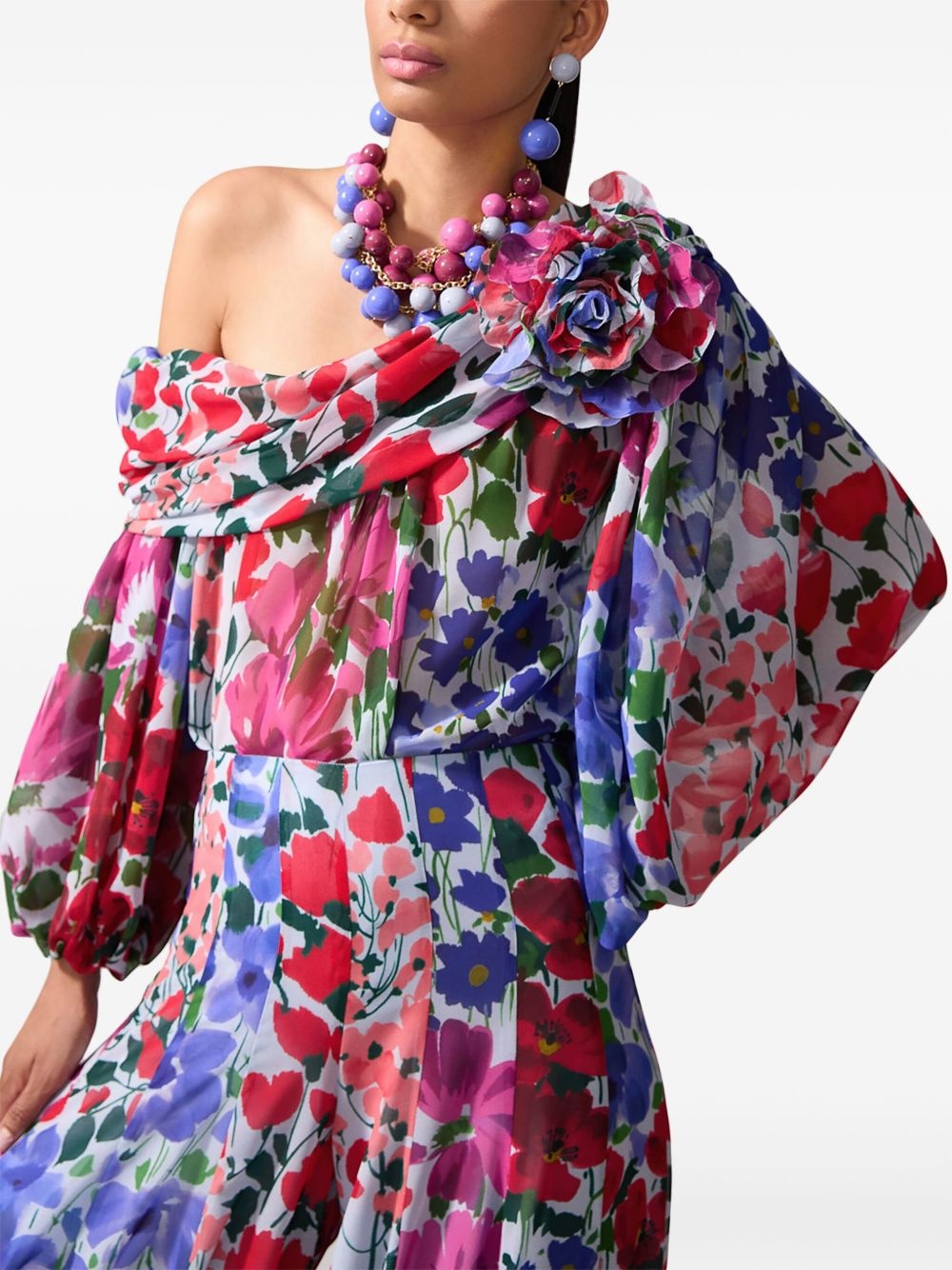 Jardin-print one-shoulder top - 4