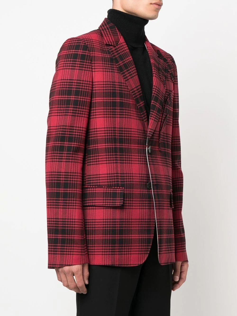 checked single-breasted blazer - 3