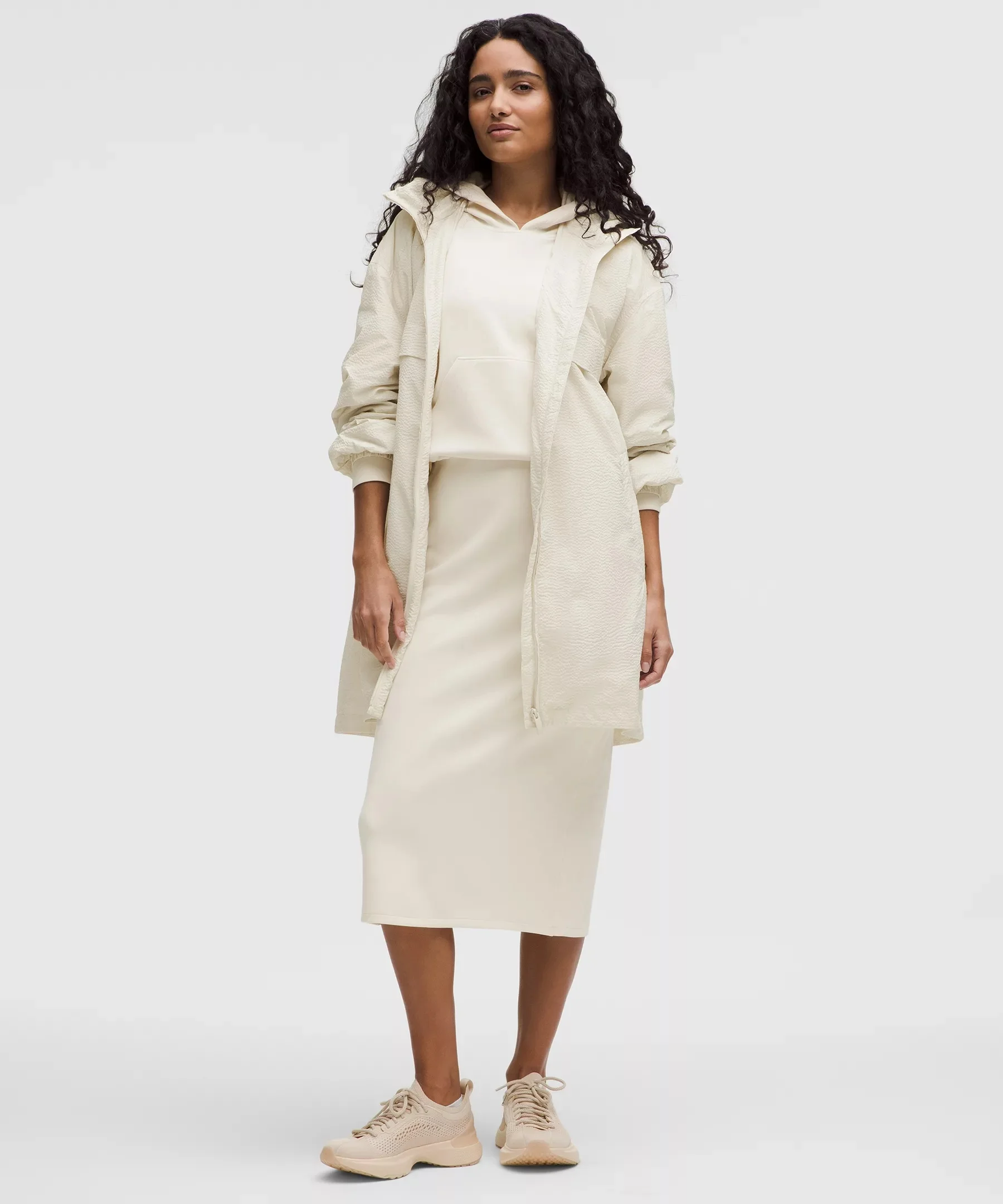 Lightweight Mid-Length Hooded Coat - 1