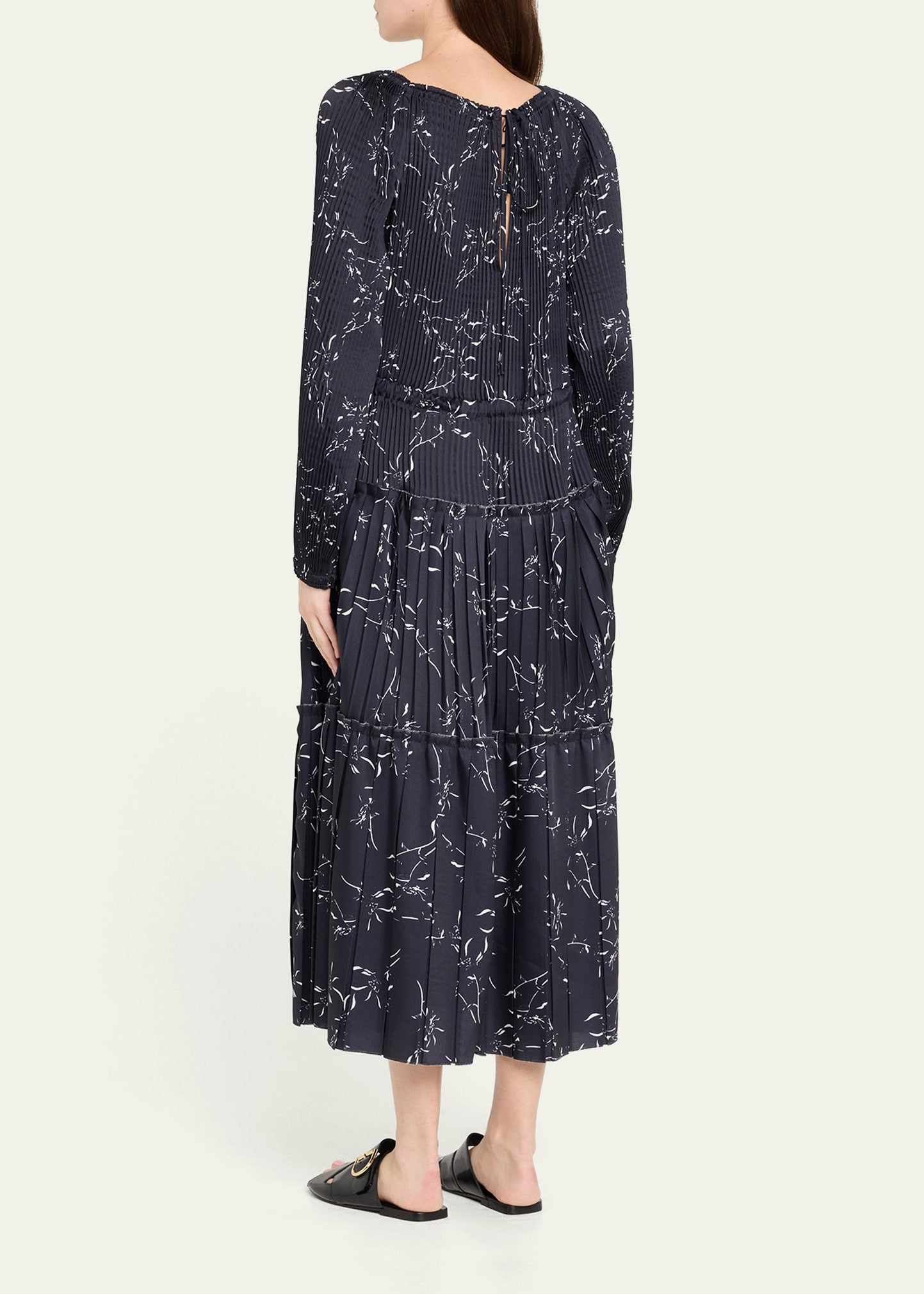 Pleated Long-Sleeve Midi Dress - 3