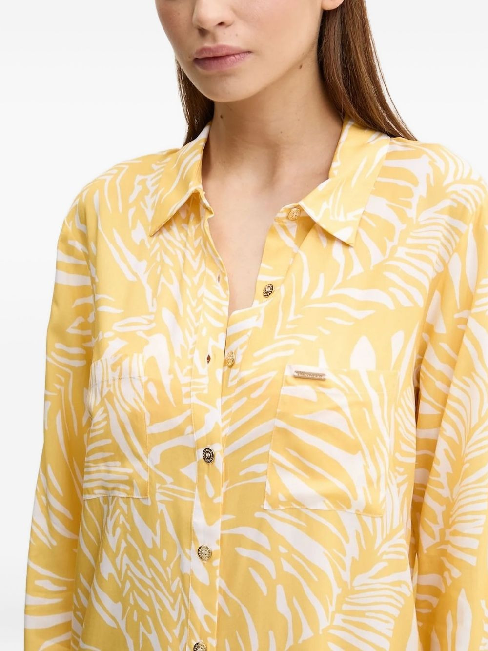 leaf-print button-down shirt - 3