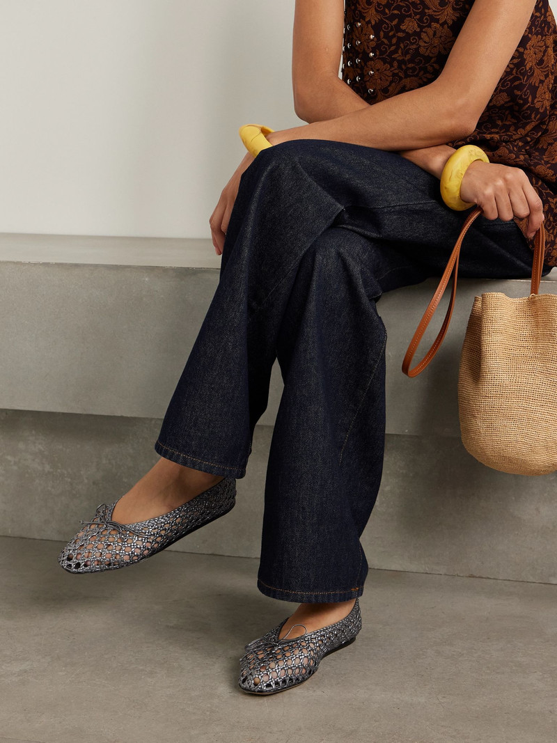 LE MONDE BÉRYL Regency bow-embellished woven metallic leather ballet flats Silver outlook