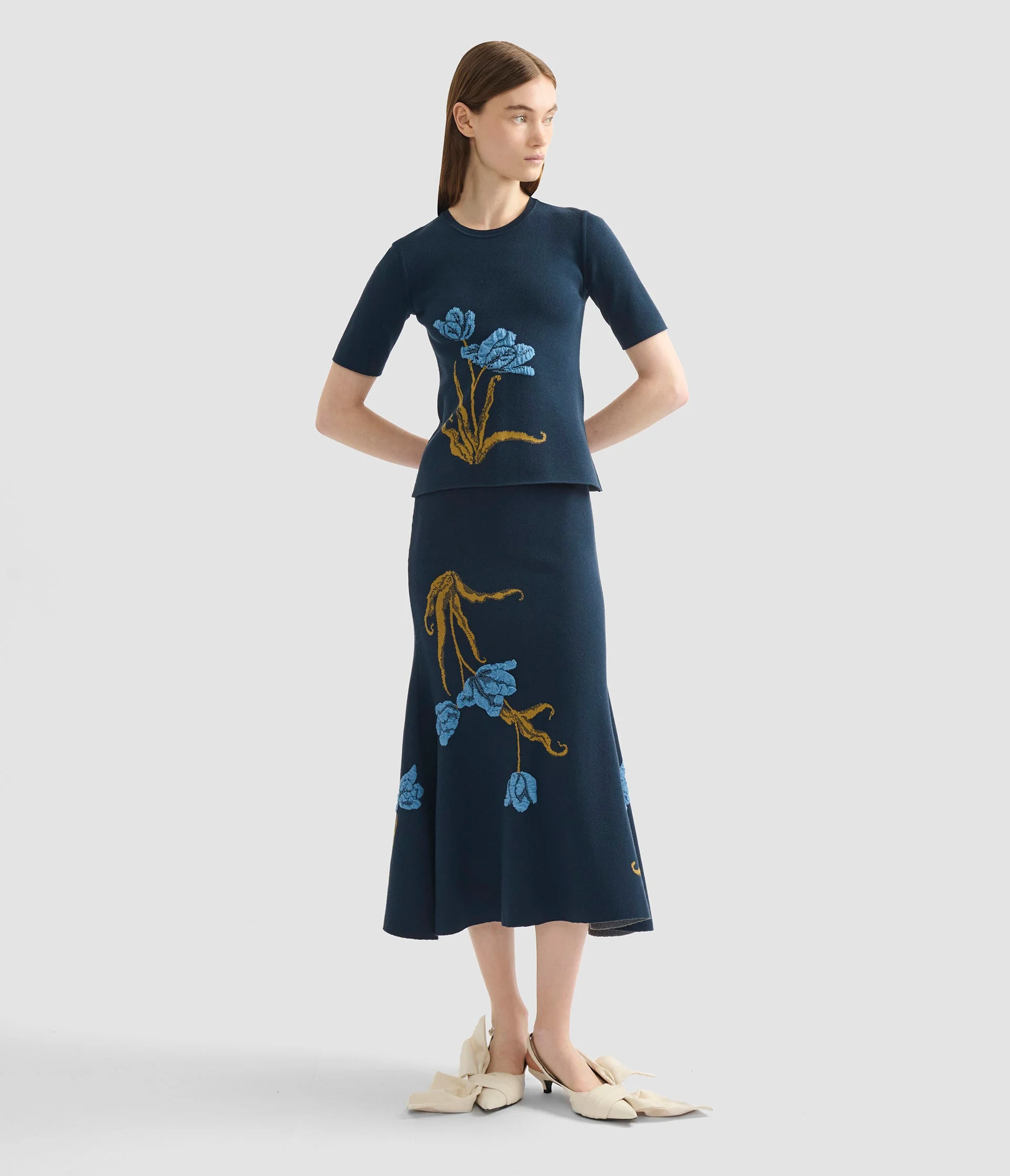 FLORAL JACQUARD A LINE KNIT SKIRT - 1