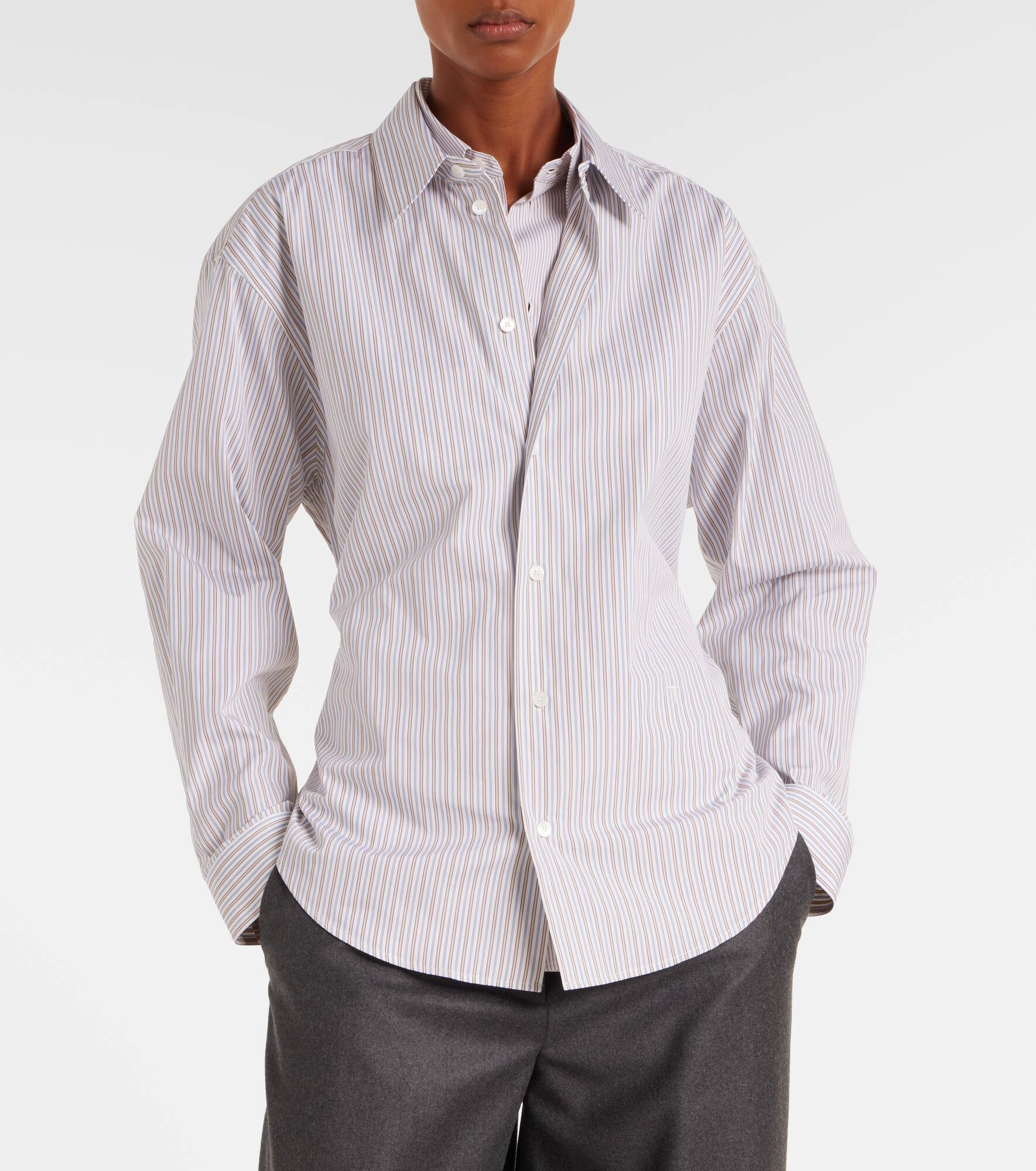 Belted striped cotton poplin shirt - 6