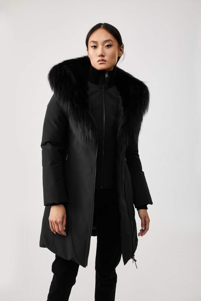 TRISH down coat with silverfox fur trimmed collar & hood 2