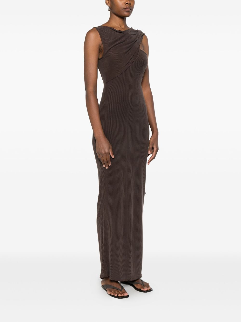 one-shoulder fine-ribbed maxi dress - 3