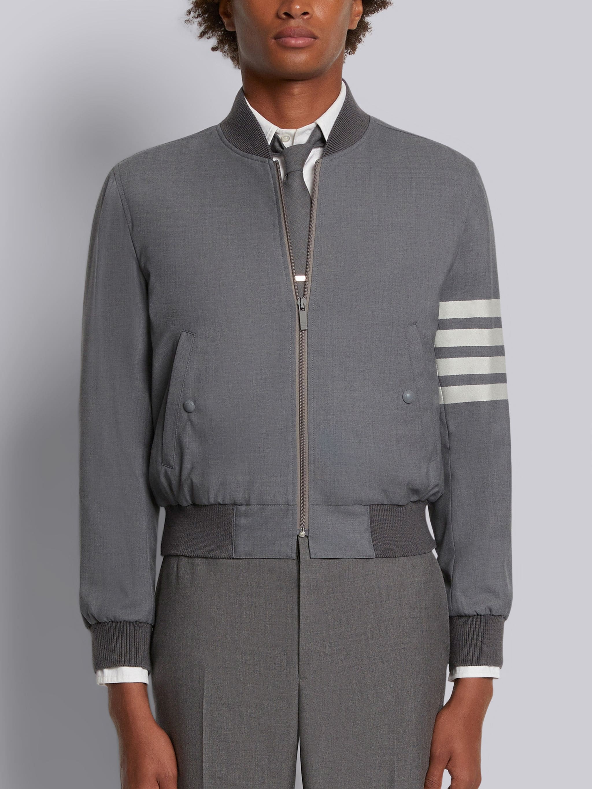 Thom Browne Medium Grey Plain Weave Suiting 4-Bar Knit Rib