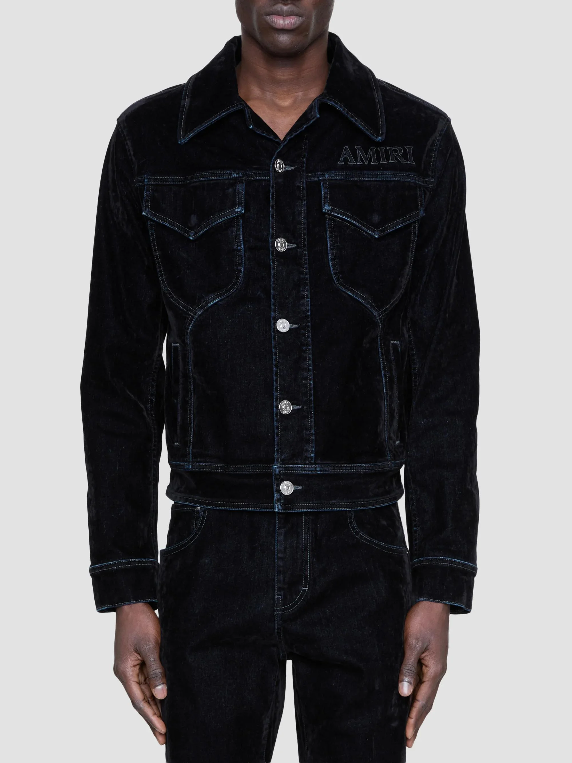 Men's Vintage-Cut Flock Denim Jacket - Black - 1