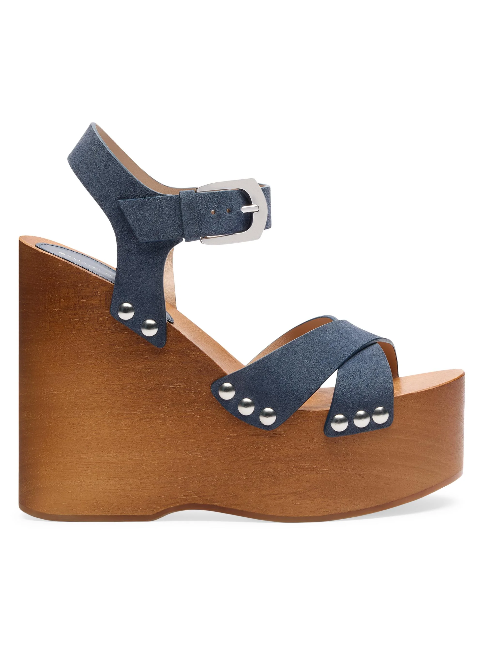Women's Kate 130MM Studded Suede Wedge Sandals - Stormy Blue - 1