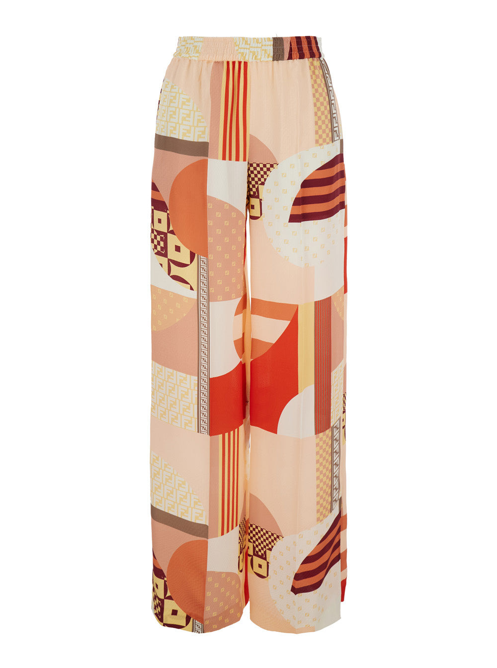 Fendi Women Multicolor Pants With High Elastic Waist And All-Over Patchwork Print In Silk Woman - 1