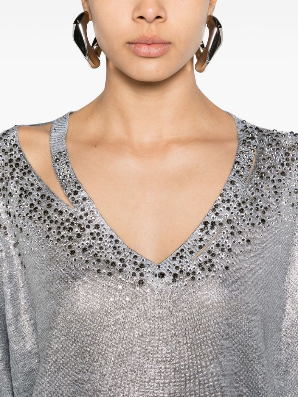 crystal-embellished V-neck jumper - 5