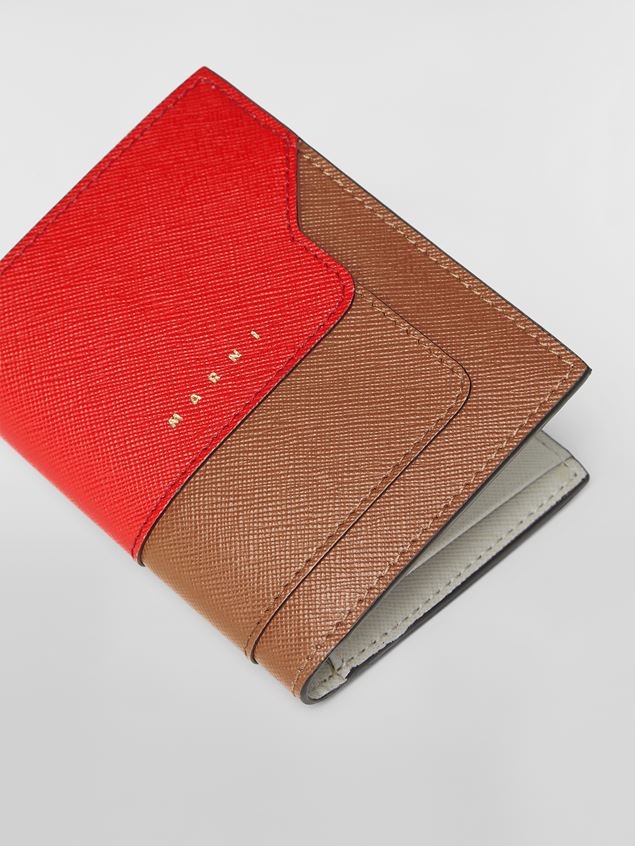 SAFFIANO LEATHER BI-FOLD TRI-COLOURED WALLET WHITE BROWN AND RED - 5