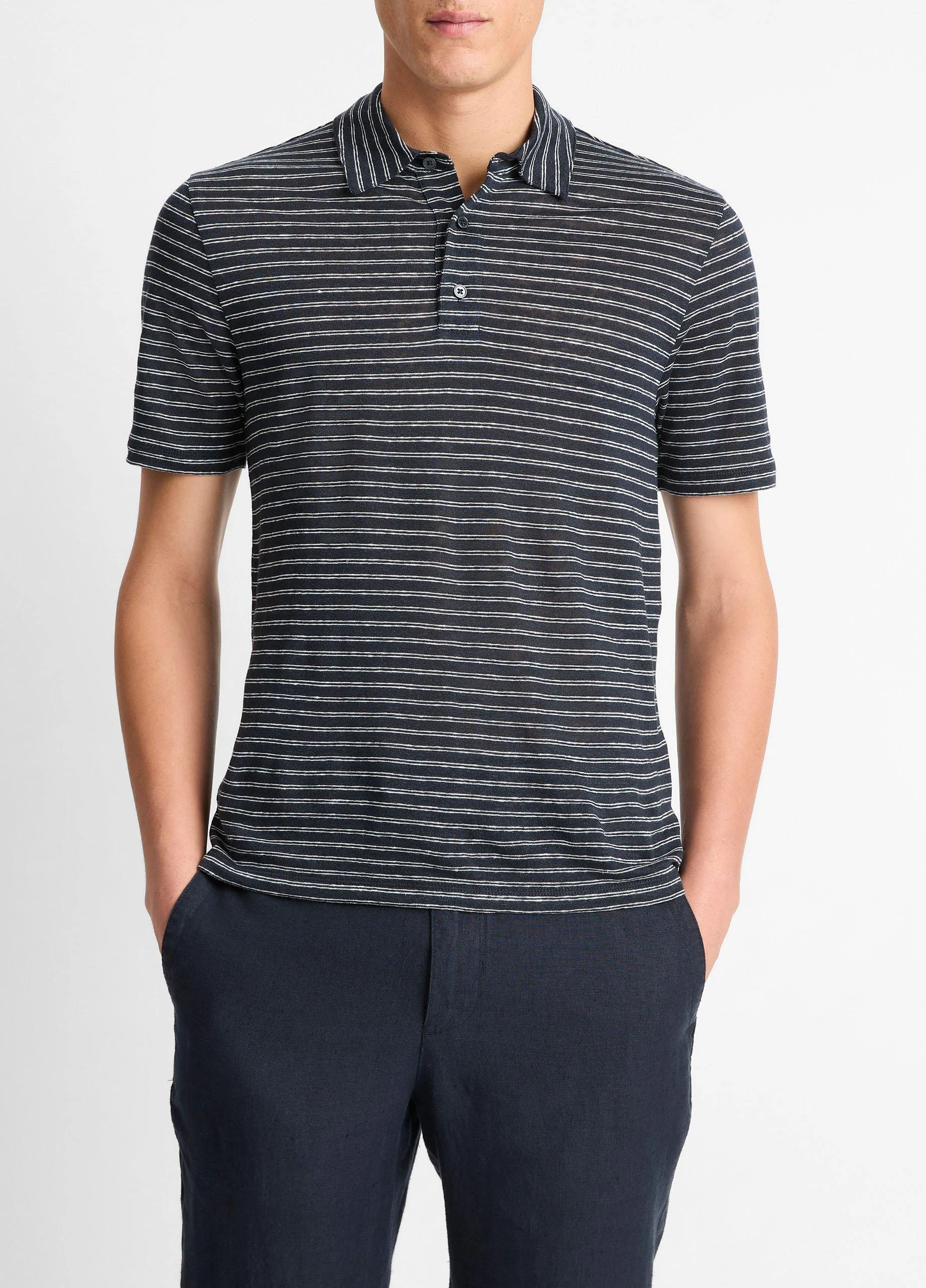 Striped Linen Jersey Polo Shirt - 1