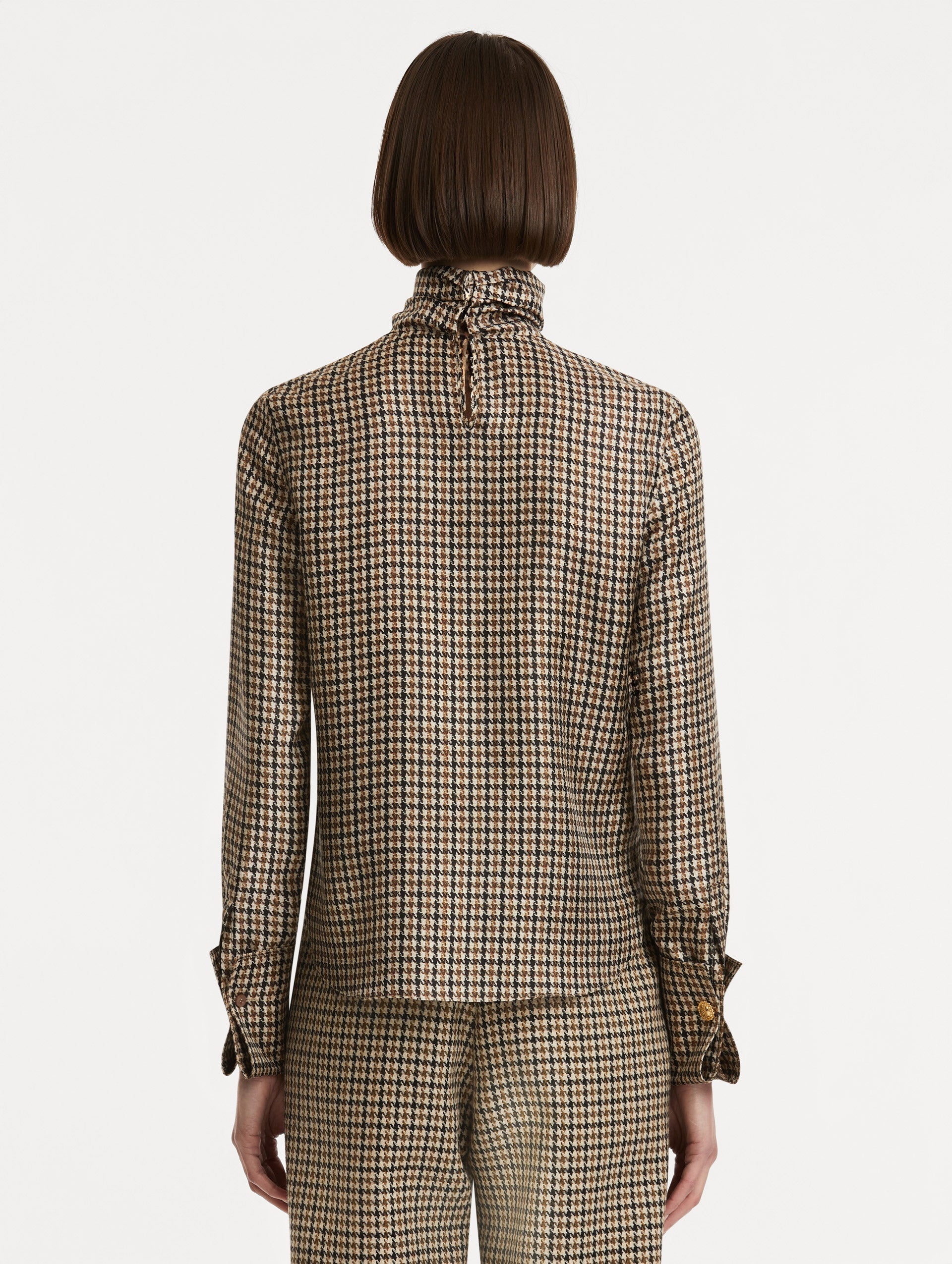 PIED DE POULE SILK TWILL BLOUSE - 4