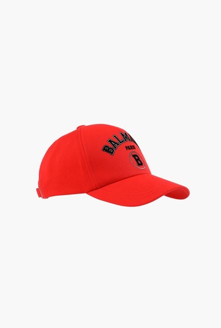 Red cotton cap with black Balmain Paris logo - 2