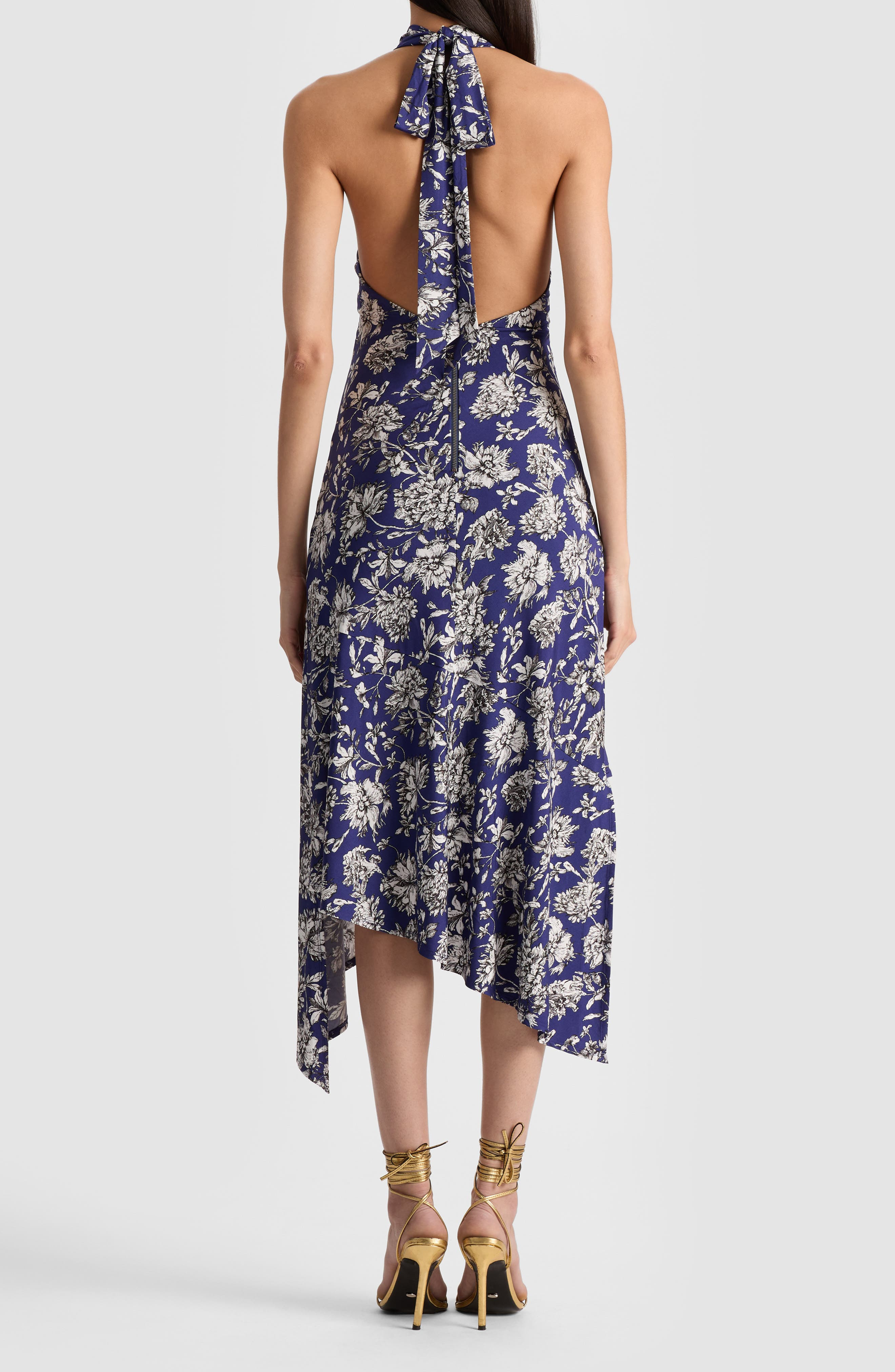 Alice + Olivia Dani Floral Asymmetric Halter Dress in Blooming Wild Indigo at Nordstrom - 2