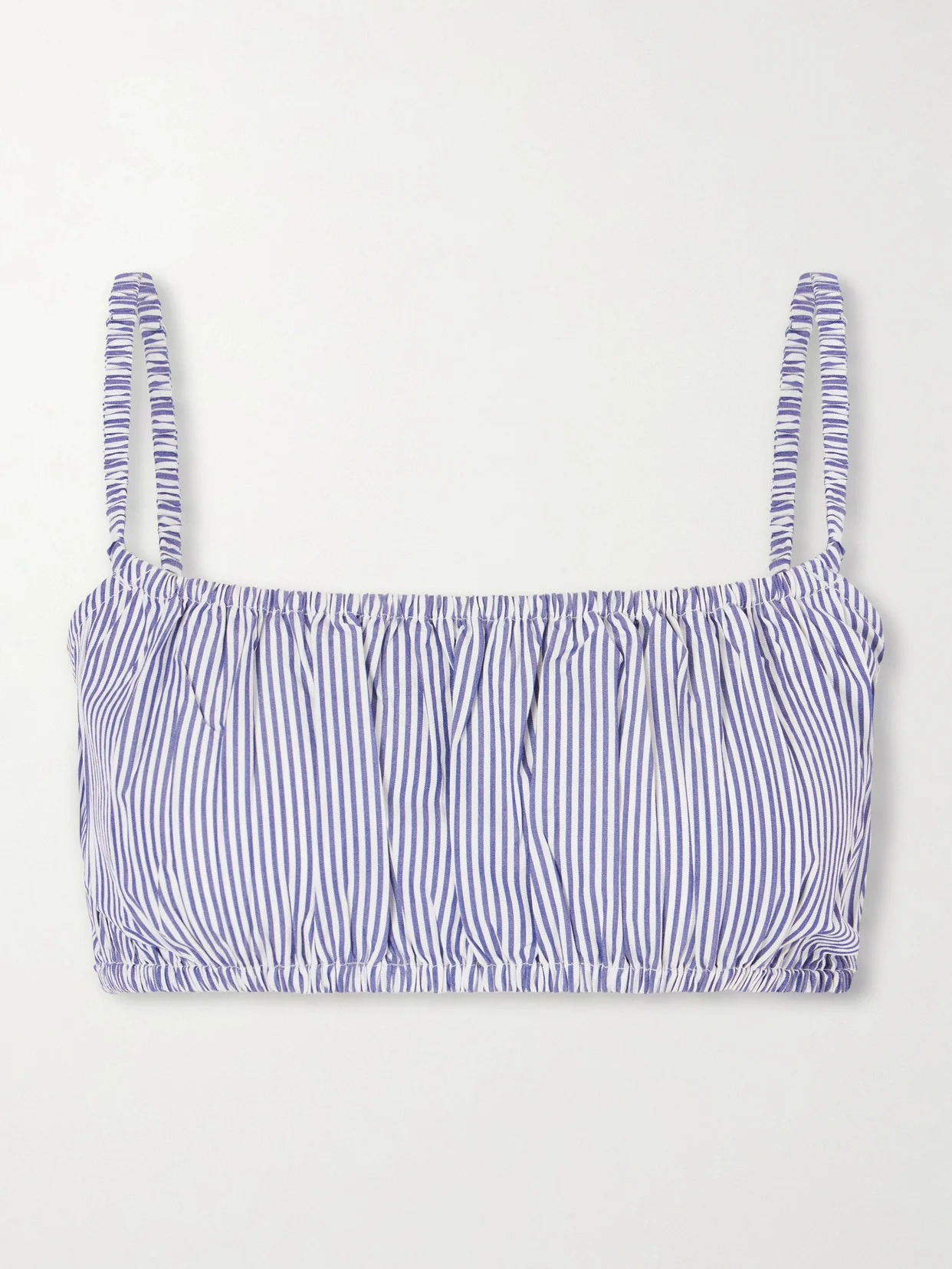 Bea Shirred Striped Cotton-poplin Bandeau Top - 1