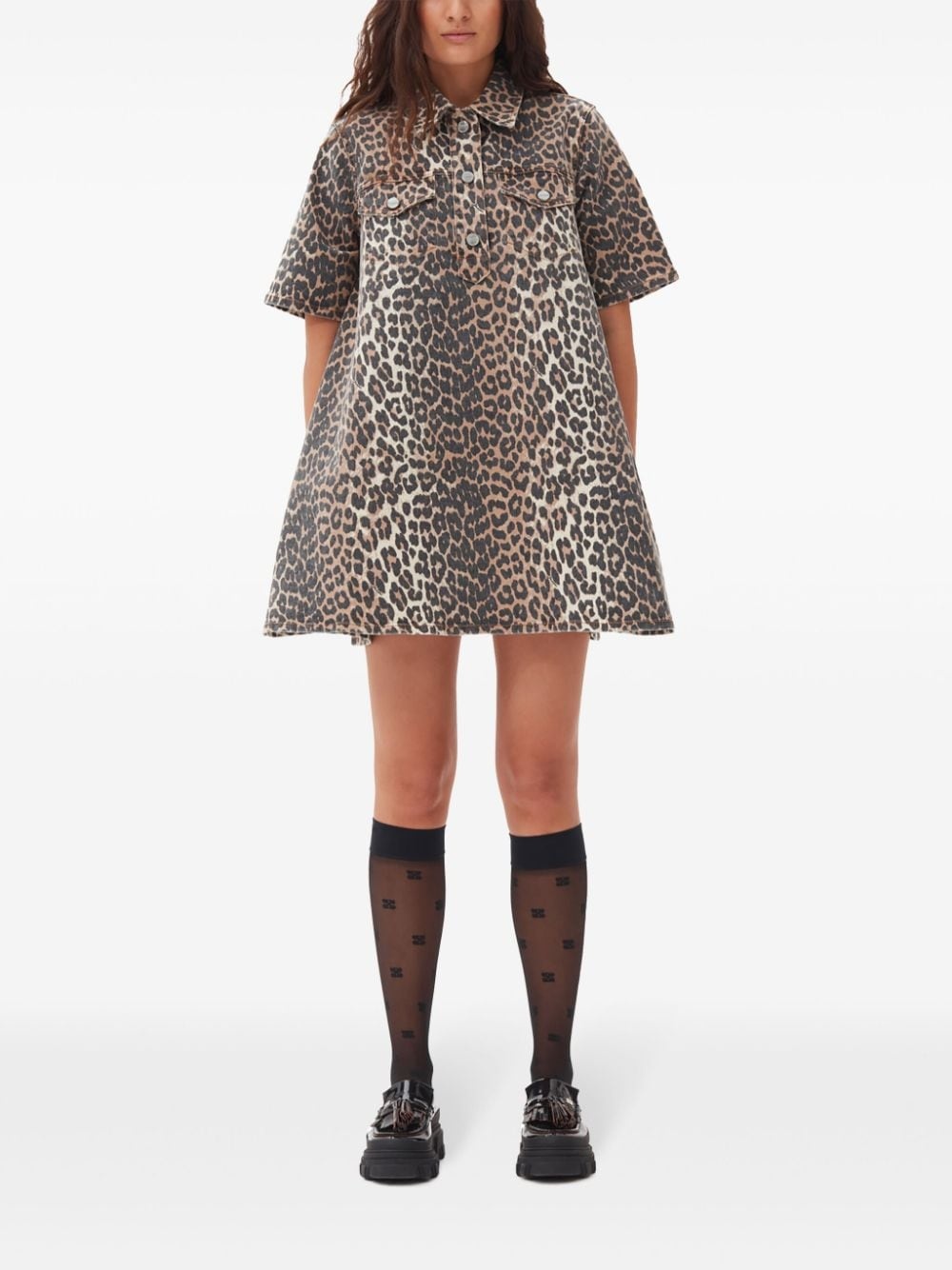 animal-print denim mini skirt - 2