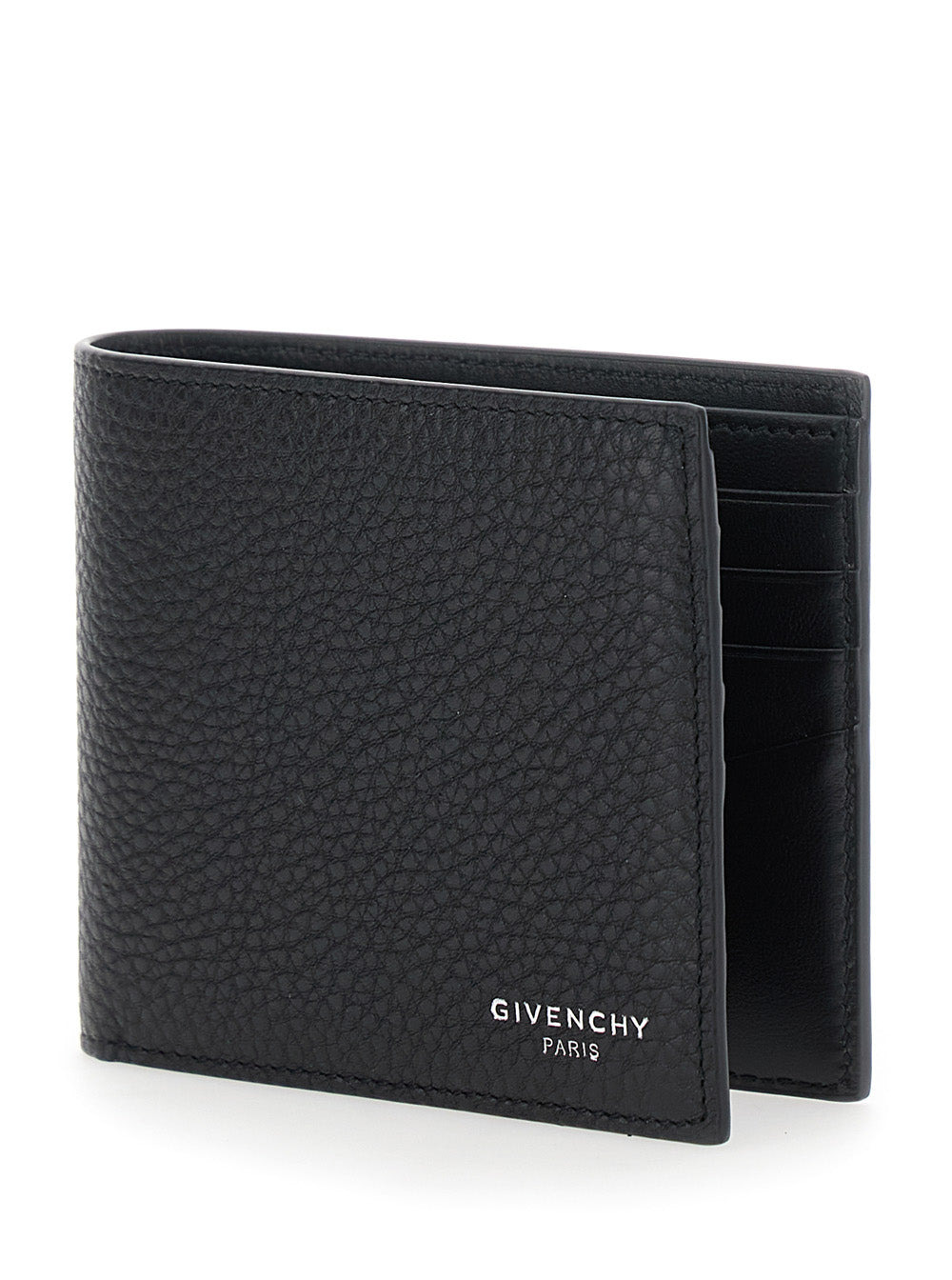 Givenchy Men Black Bi-Fold Wallet With Logo Lettering On The Front In Grained Leather Man - 2