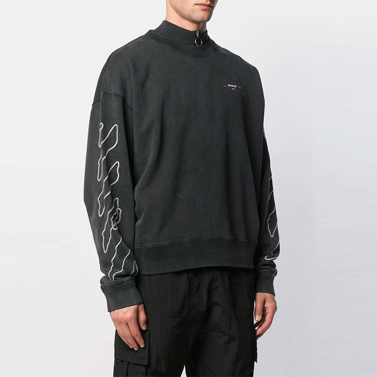 Men's Off-White Classic Stripe Logo Printing Pullover Black OMBA035F19E300111001 - 4