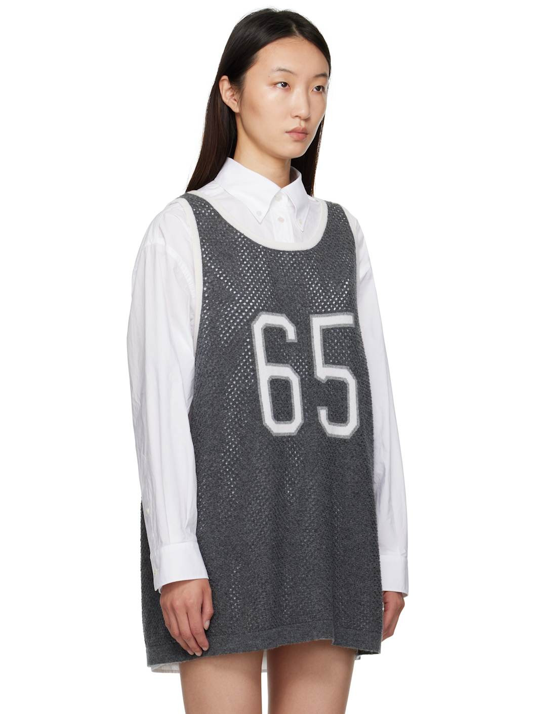 Gray Athletic Mesh Basketball Jersey Tank Top - 2