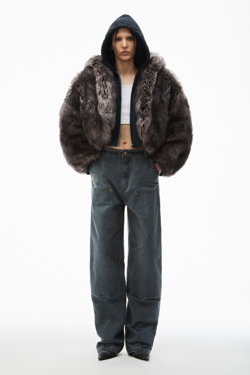 Alexander Wang crystal hotfix high waisted workwear carpenter pants in cotton outlook