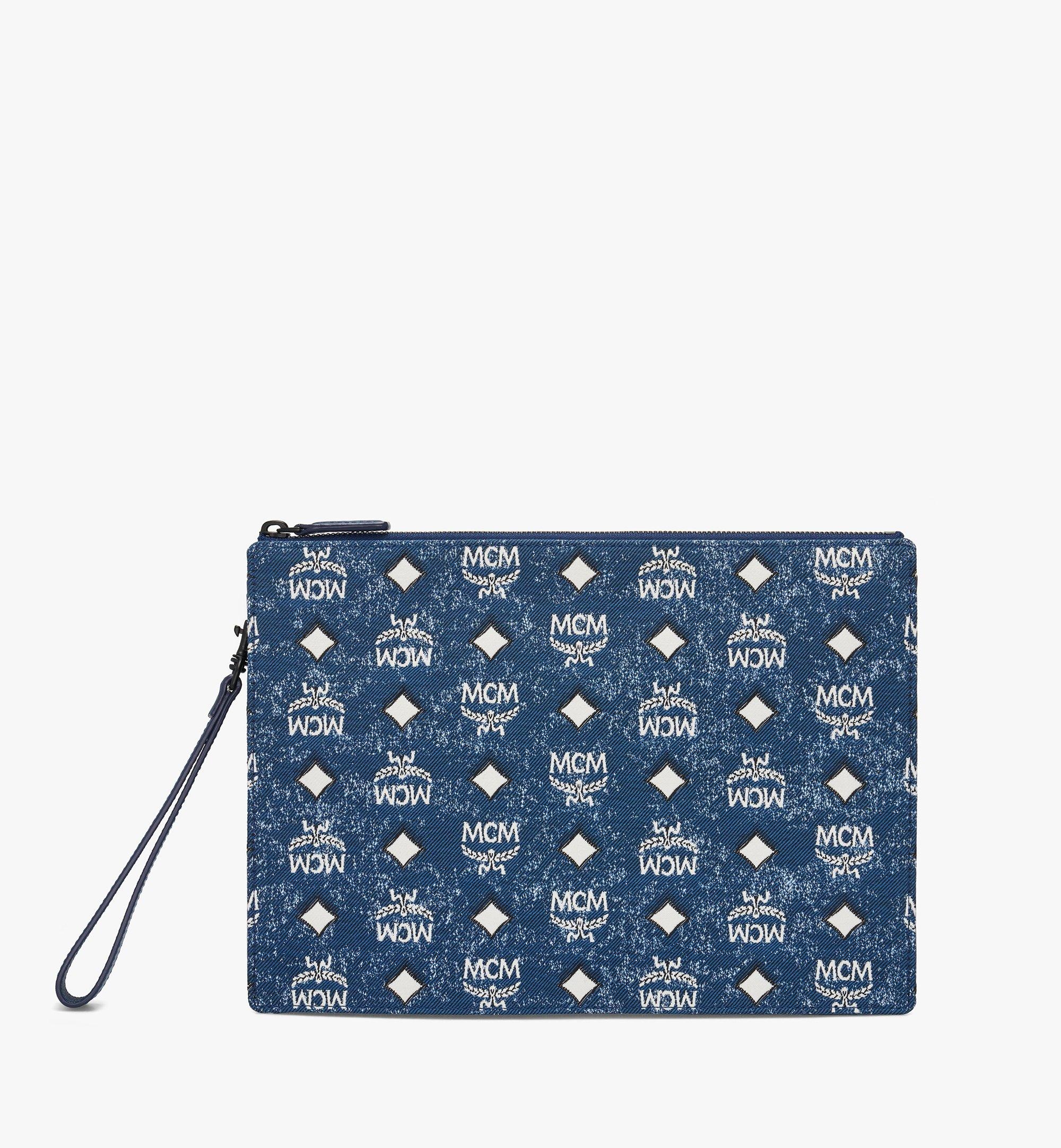 Wristlet Zip Pouch in Vintage Denim Jacquard - 1