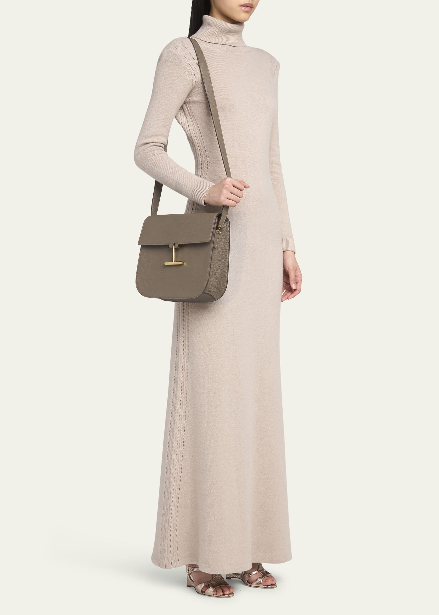 Tara Medium Crossbody in Grained Leather with Leather Strap - 5